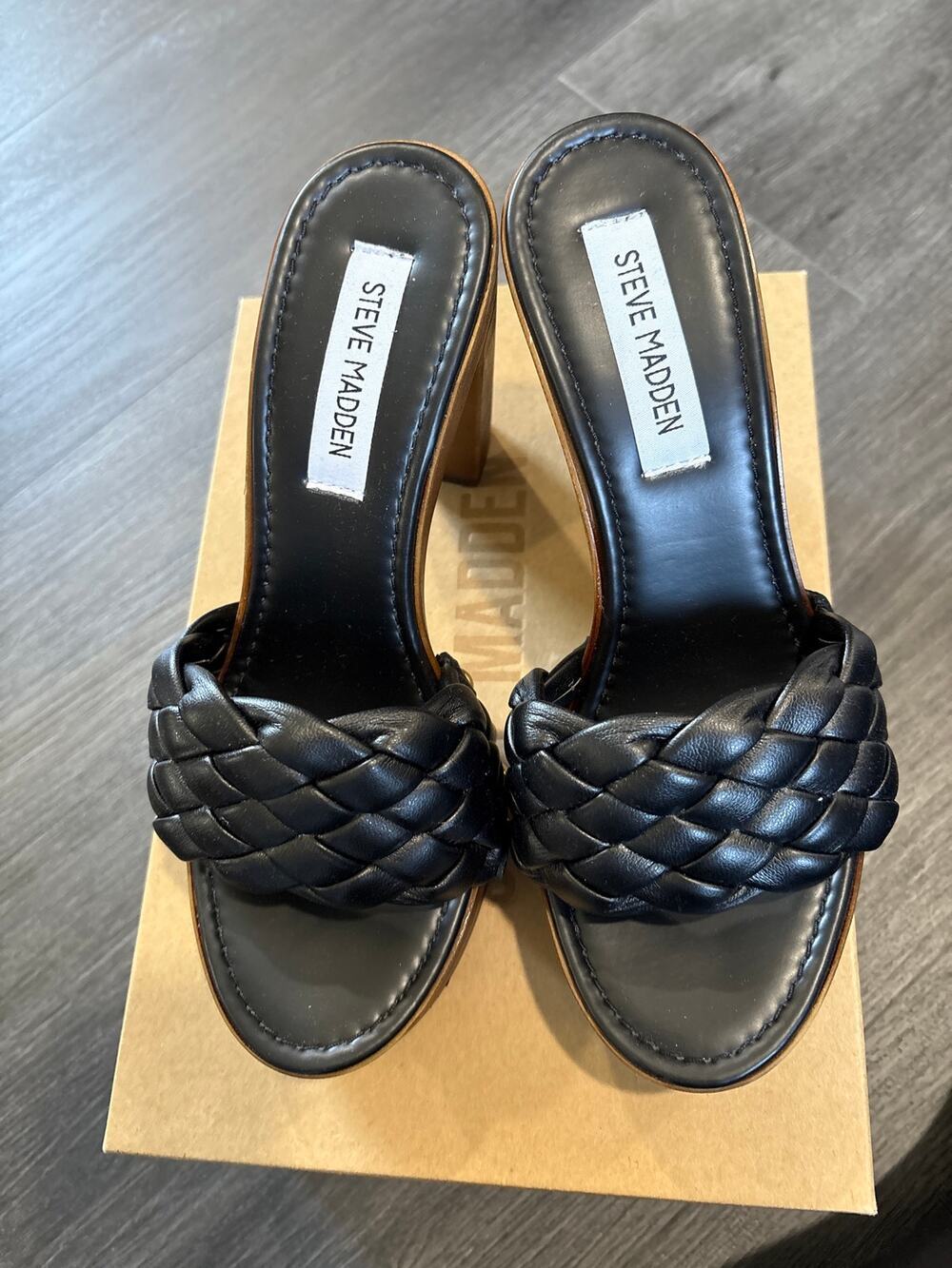 Sam Edelman Kashtyn Heeled Leather Woven Wooden Sandals Size 8
